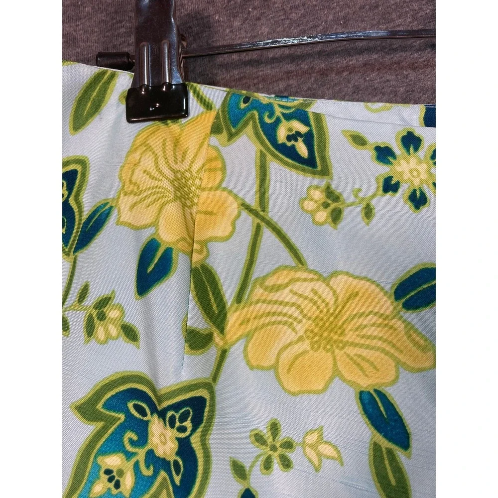 Ann Taylor Petites Blue Floral 100% Silk Straight Leg Pants‎ Size 2P Side Zip